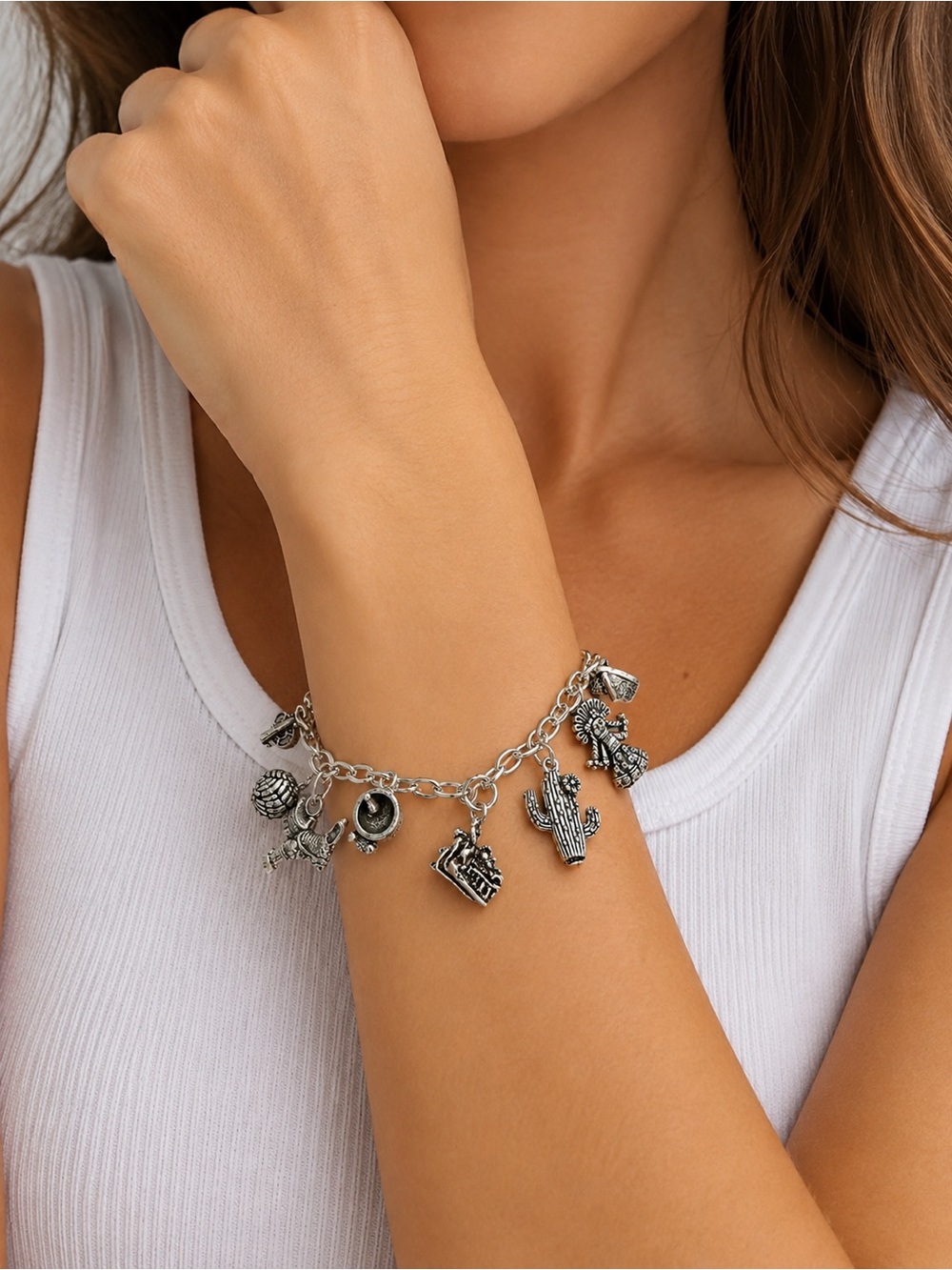 Silver Western Charm Bracelet - Women Jewelry